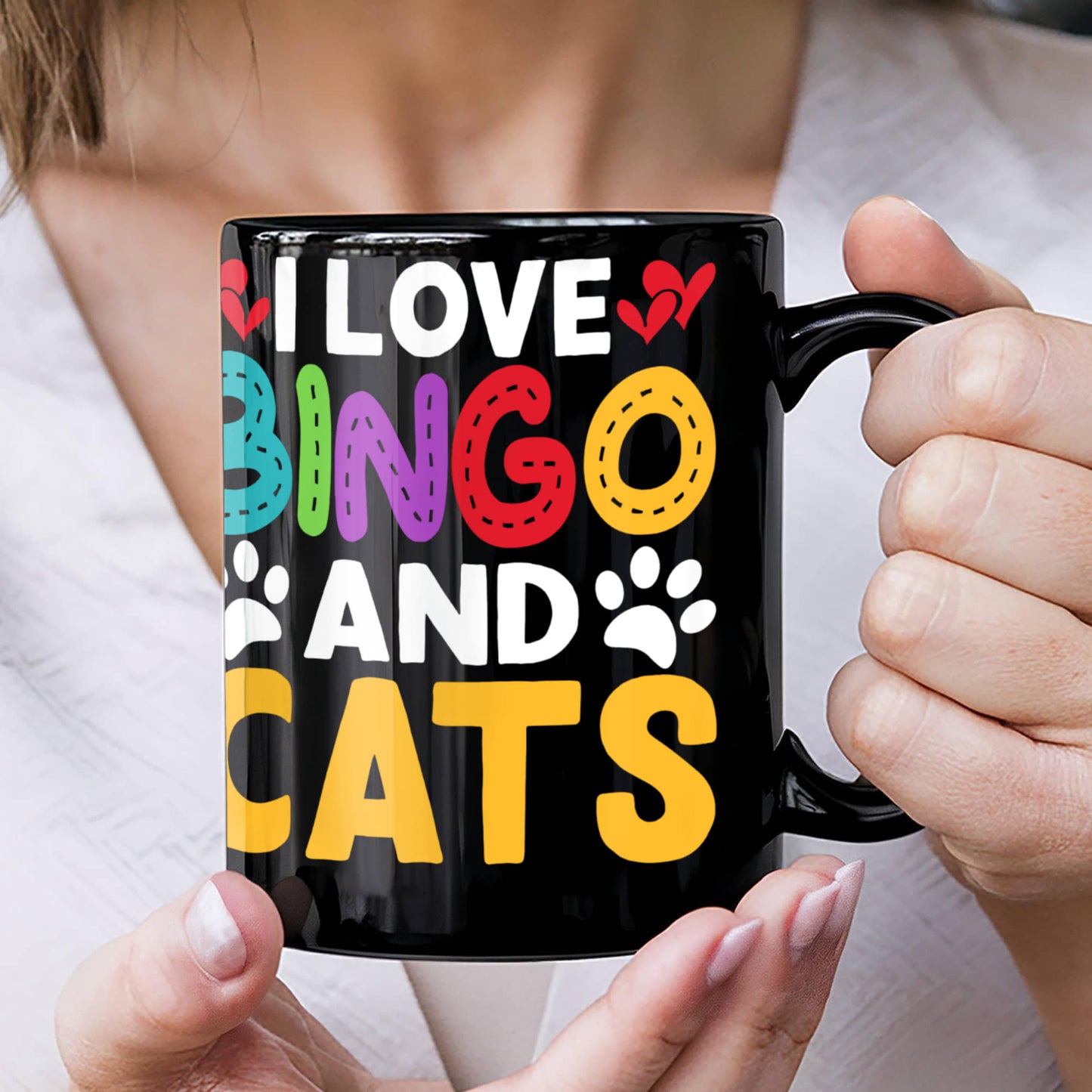 I Love Bingo And Cats - Black Ceramic Mug - Gift for Her - Gift for Him