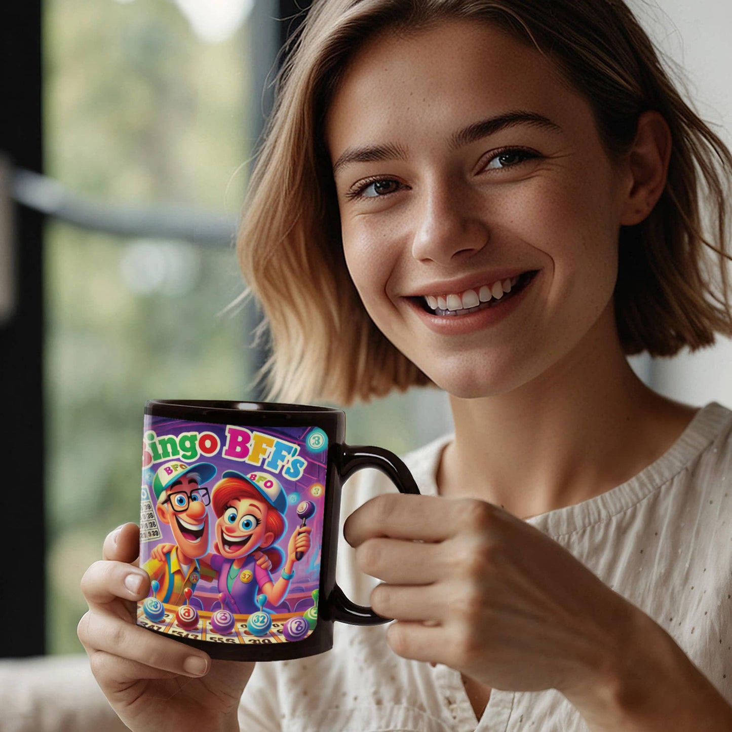 Bingo BFFS 1 - Black Ceramic Mug 11oz. & 15oz. - Gift for Her - Gift for Him
