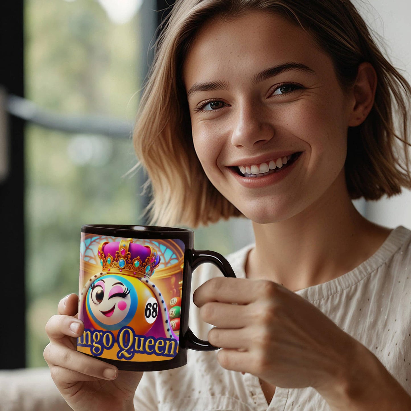 Bingo Queen - Black Ceramic Mug 11oz. & 15oz. - Gift for Her