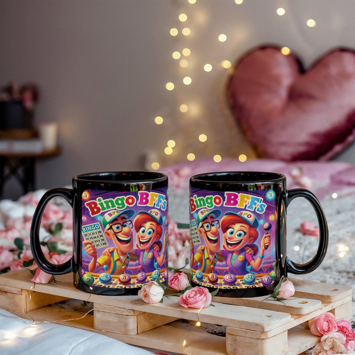 Bingo BFFS 1 - Black Ceramic Mug 11oz. & 15oz. - Gift for Her - Gift for Him