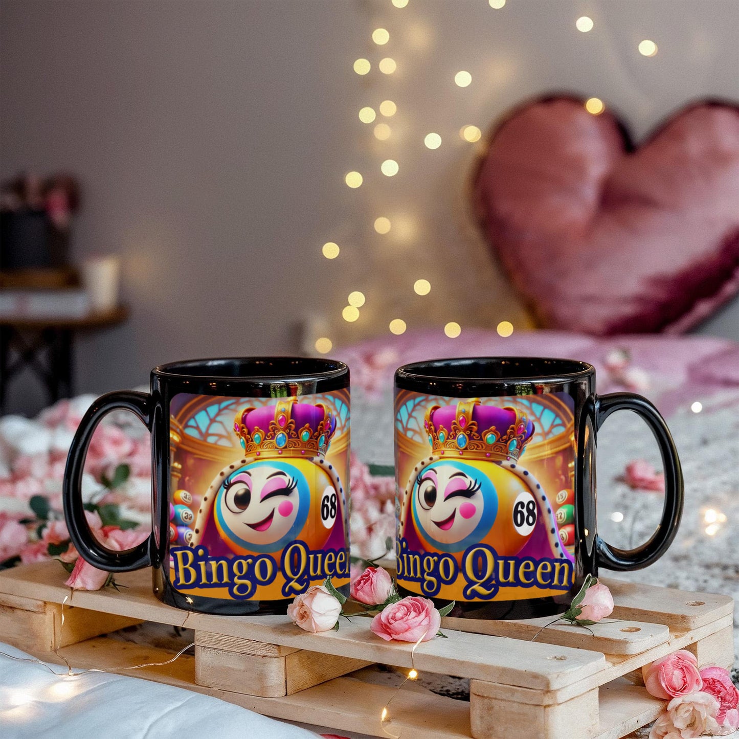 Bingo Queen - Black Ceramic Mug 11oz. & 15oz. - Gift for Her