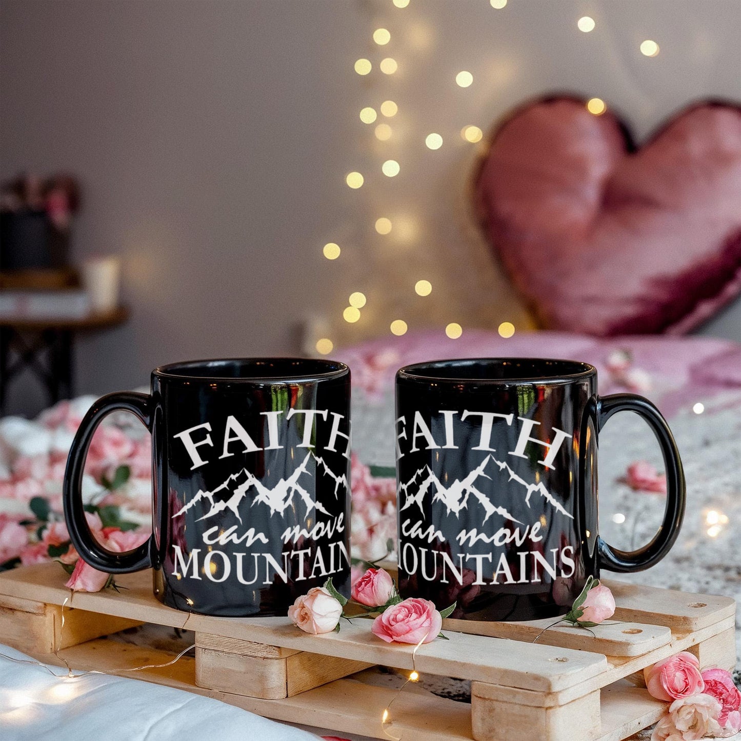 Faith Can Move Mountains - Black Ceramic Mug - Gift for Her - Gift for Him