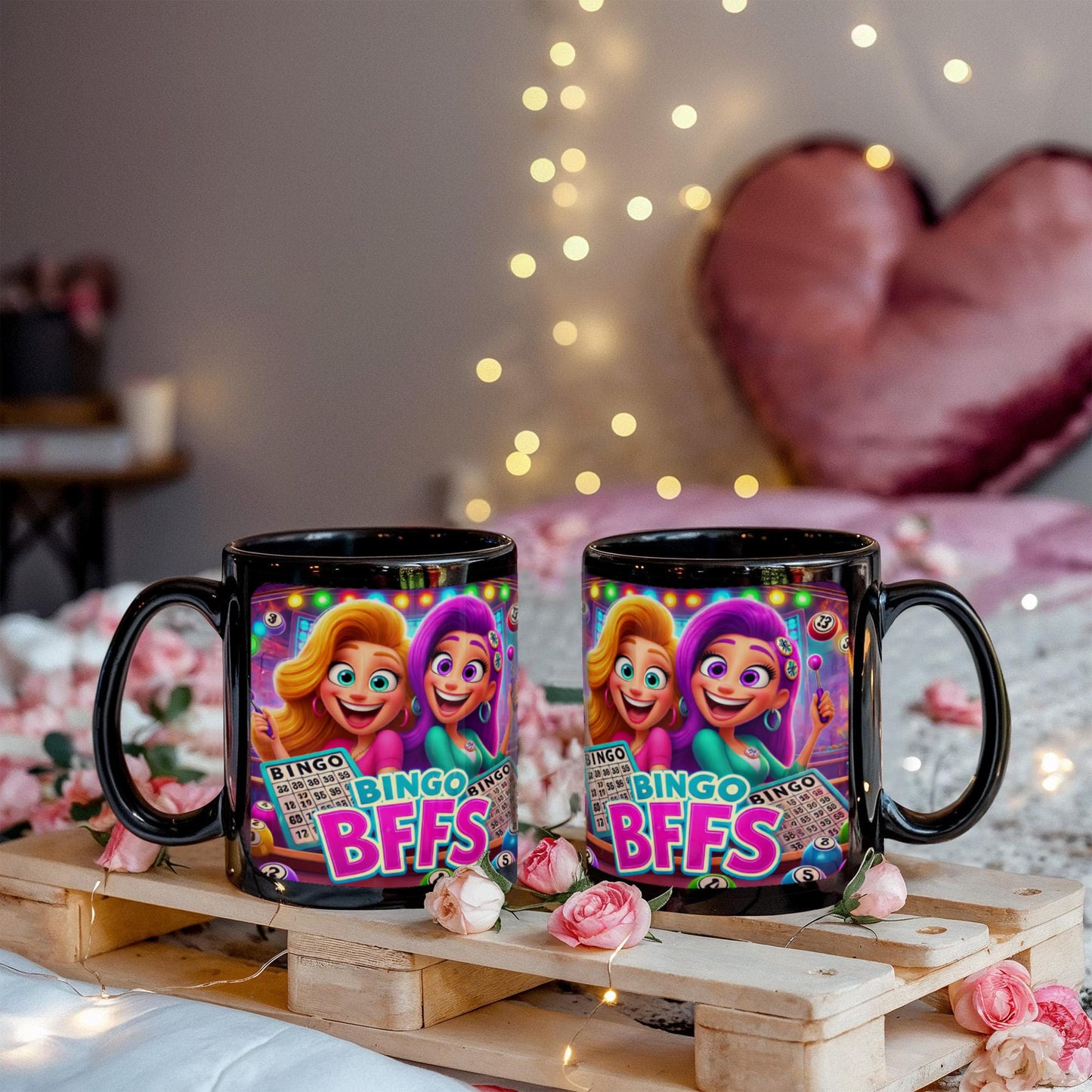 Bingo BFFS 2 - Black Ceramic Mug 11oz. & 15oz. - Gift for Her
