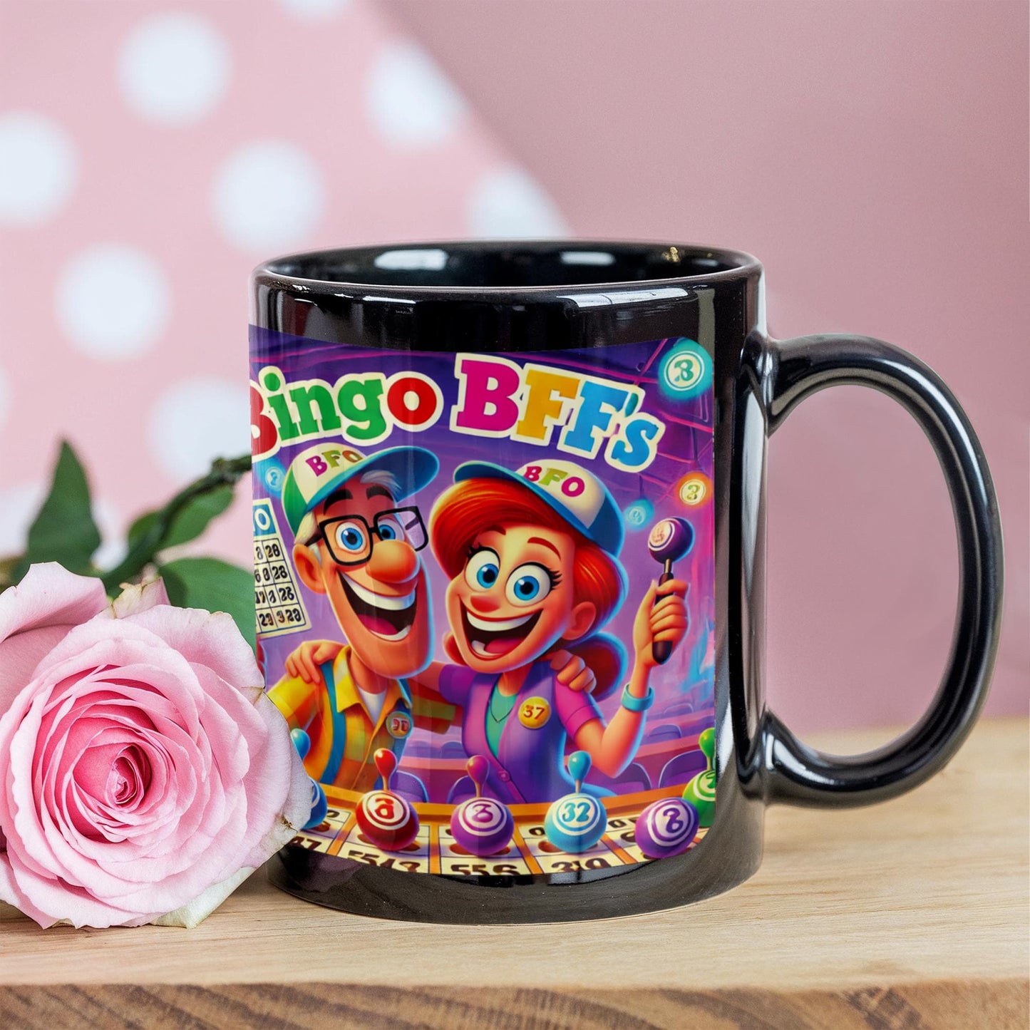 Bingo BFFS 1 - Black Ceramic Mug 11oz. & 15oz. - Gift for Her - Gift for Him