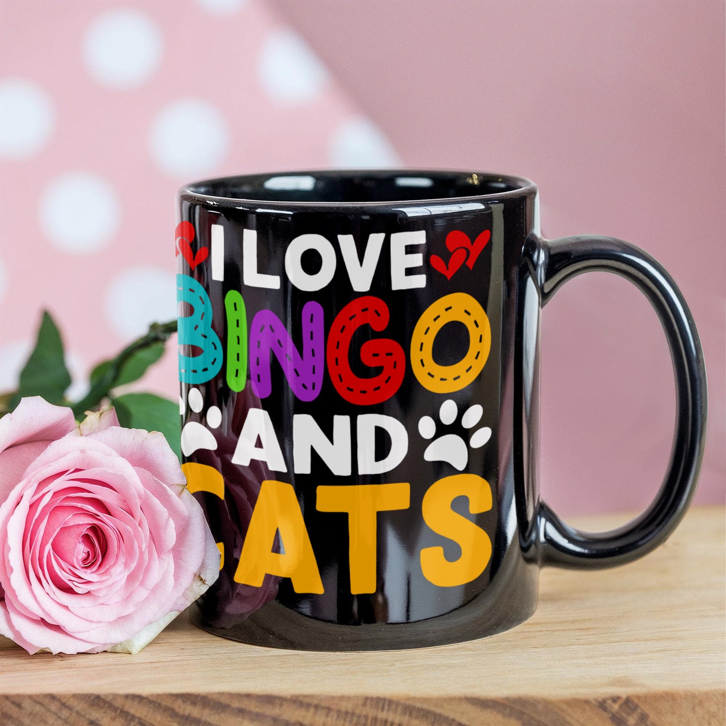 I Love Bingo And Cats - Black Ceramic Mug - Gift for Her - Gift for Him