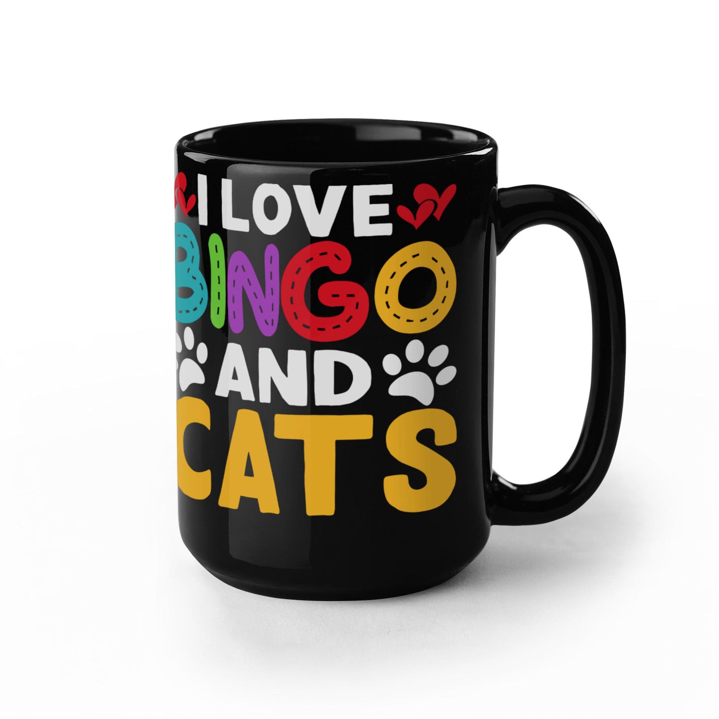 I Love Bingo And Cats - Black Ceramic Mug - Gift for Her - Gift for Him