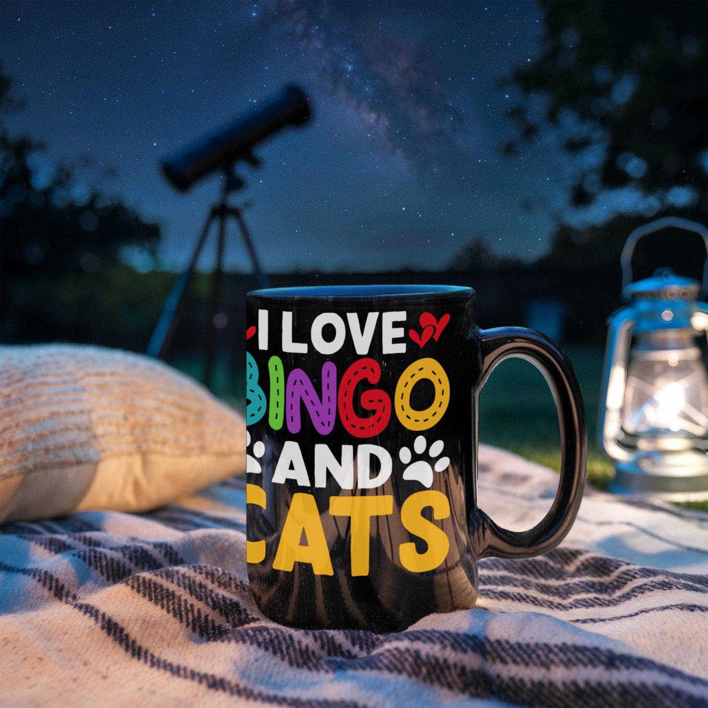 I Love Bingo And Cats - Black Ceramic Mug - Gift for Her - Gift for Him