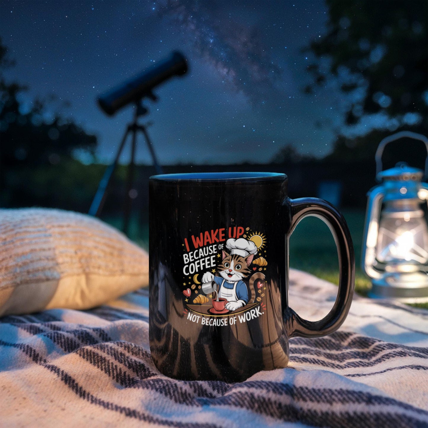 I Wake Up Because Of Coffee Not Because Of Work. - Black Ceramic Mug 11oz. & 15oz. - Gift for Her - Gift for Him