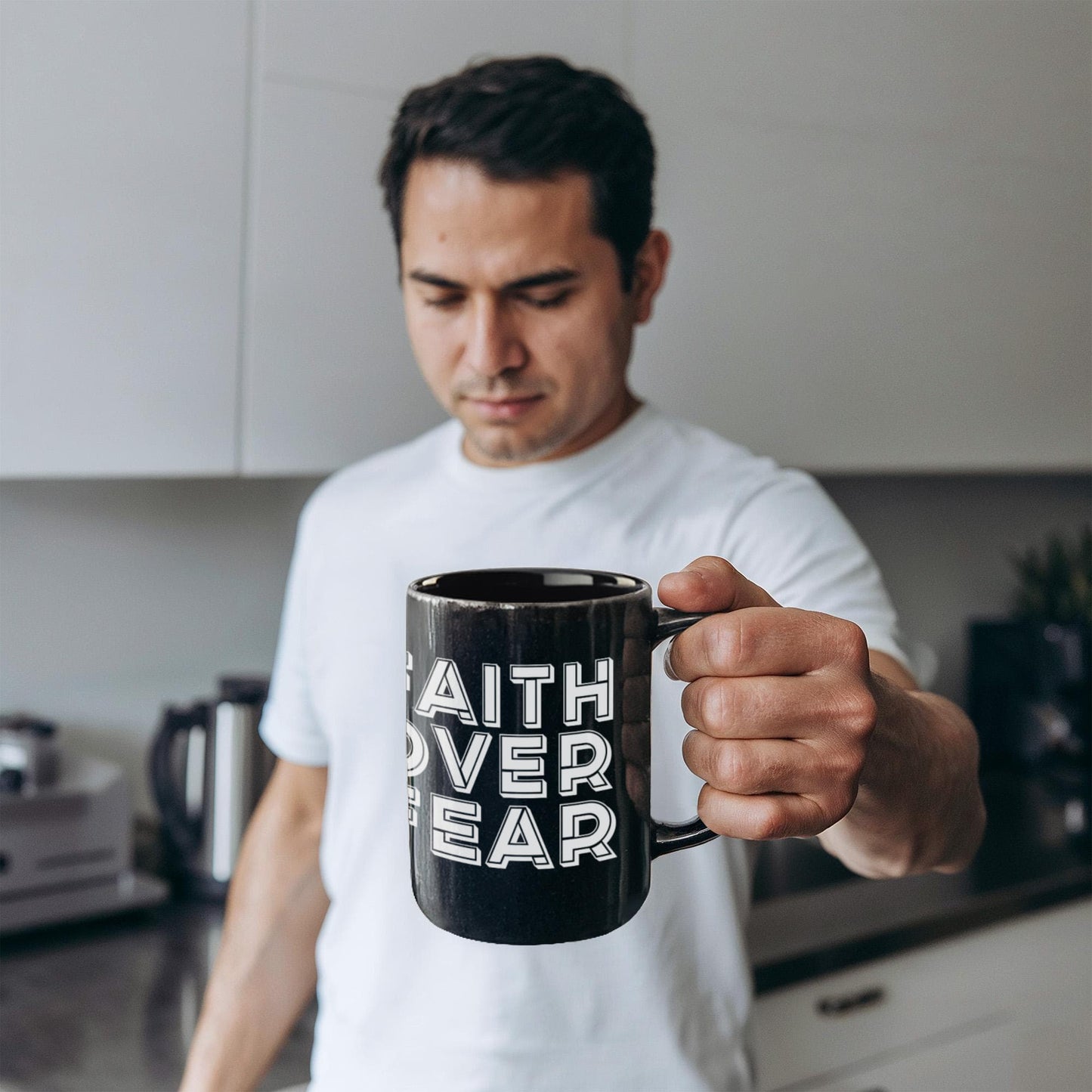 Faith Over Fear - Black Ceramic Mug 11oz. & 15oz. - Gift for Her - Gift for Him