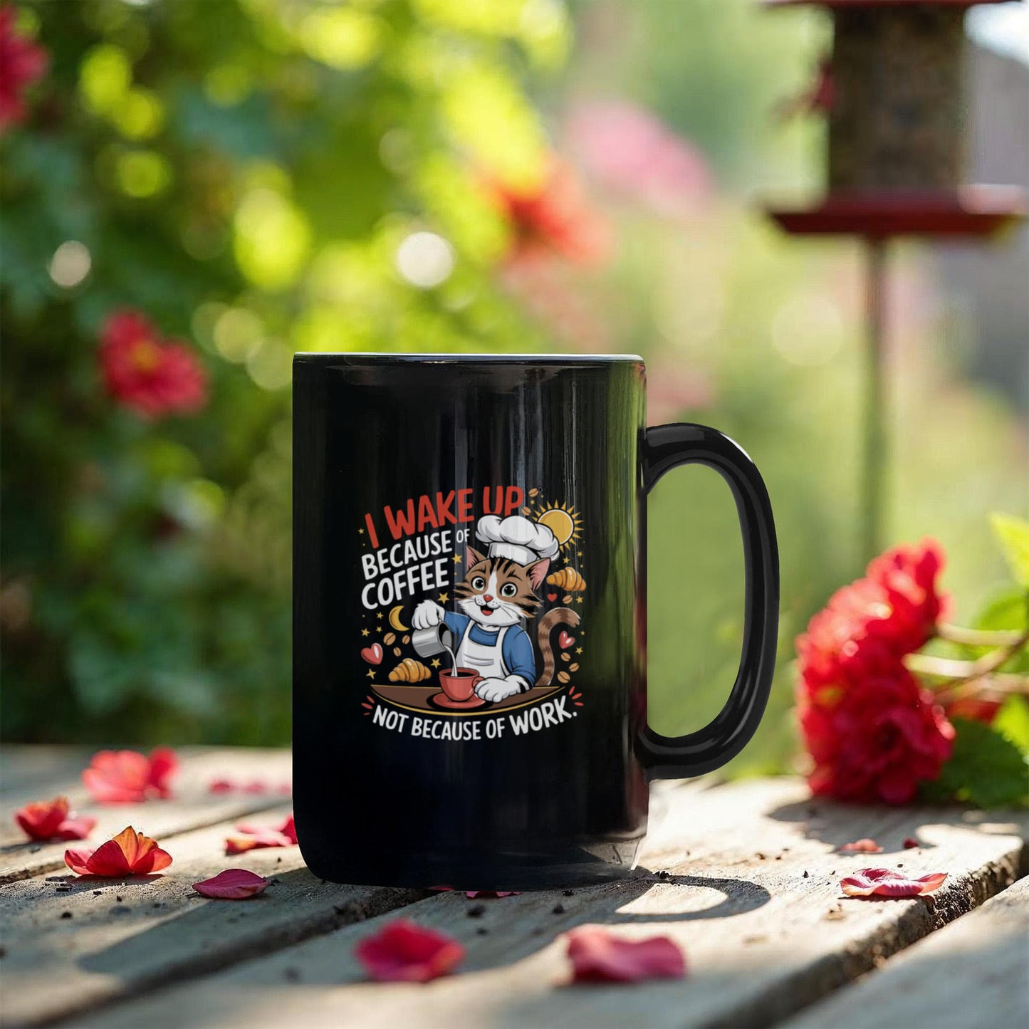 I Wake Up Because Of Coffee Not Because Of Work. - Black Ceramic Mug 11oz. & 15oz. - Gift for Her - Gift for Him