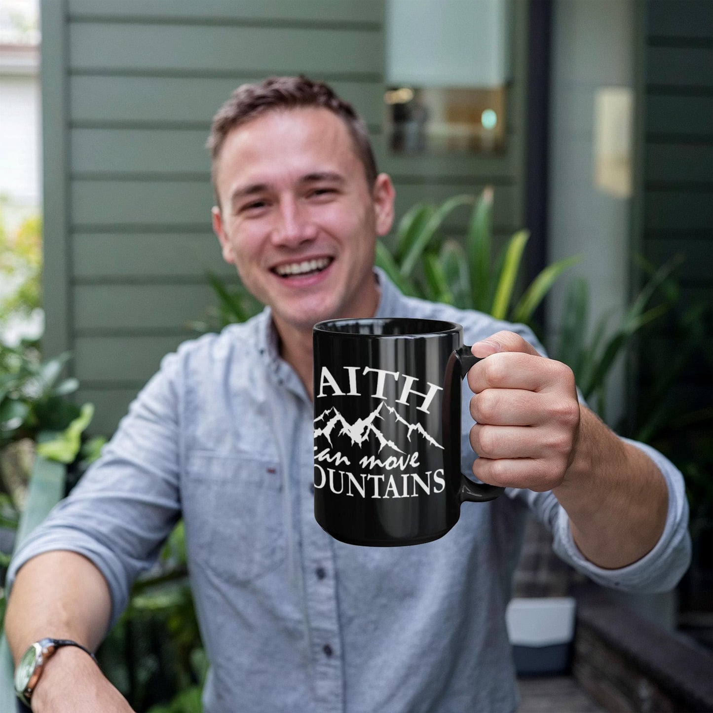 Faith Can Move Mountains - Black Ceramic Mug - Gift for Her - Gift for Him