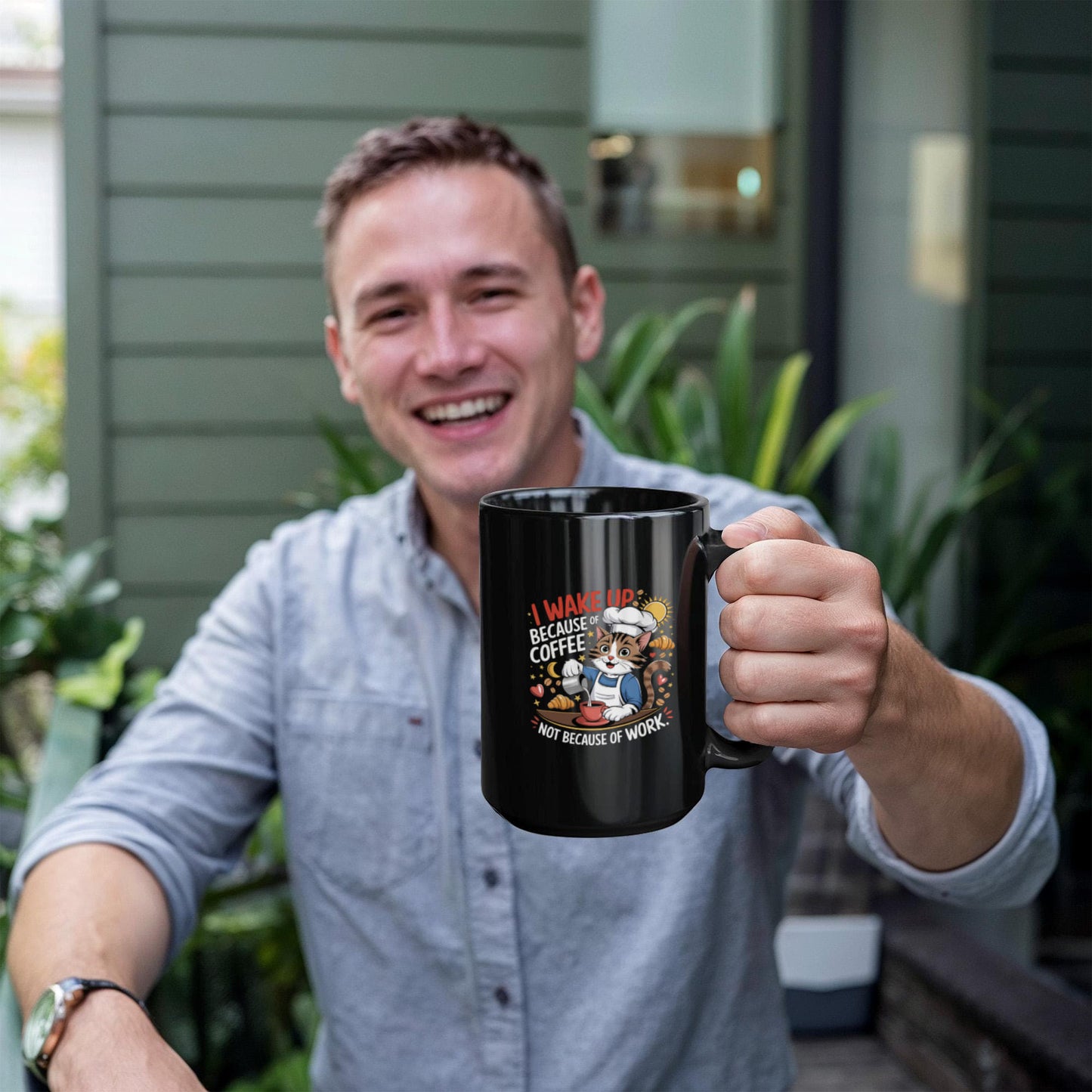 I Wake Up Because Of Coffee Not Because Of Work. - Black Ceramic Mug 11oz. & 15oz. - Gift for Her - Gift for Him