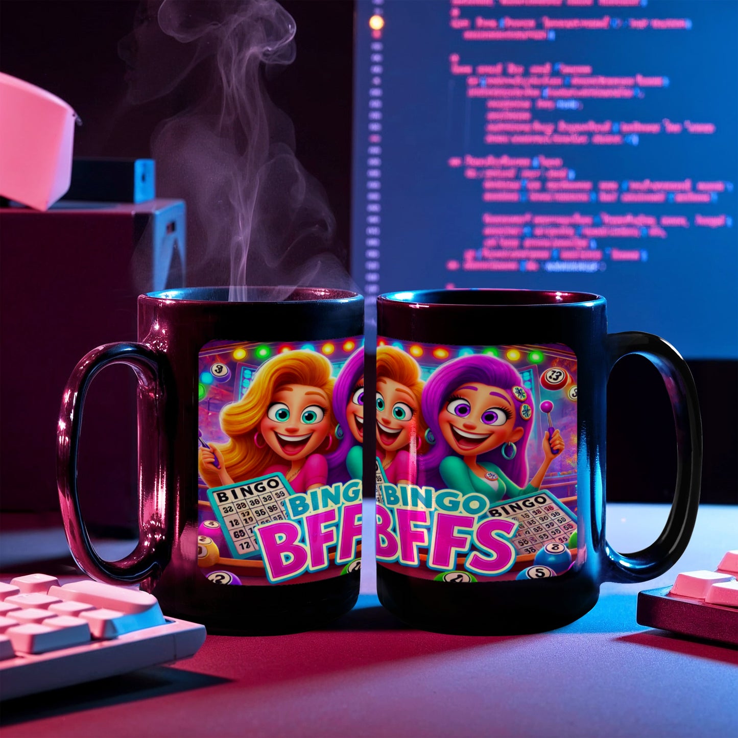 Bingo BFFS 2 - Black Ceramic Mug 11oz. & 15oz. - Gift for Her