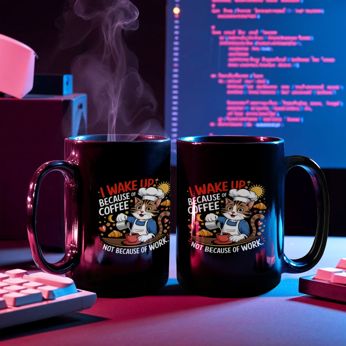 I Wake Up Because Of Coffee Not Because Of Work. - Black Ceramic Mug 11oz. & 15oz. - Gift for Her - Gift for Him