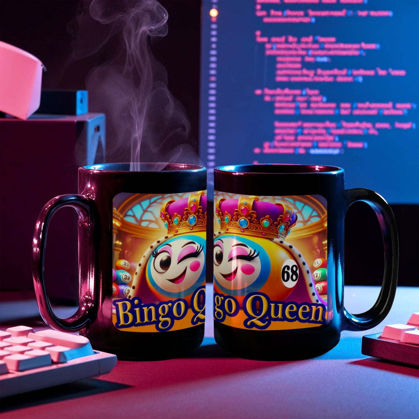 Bingo Queen - Black Ceramic Mug 11oz. & 15oz. - Gift for Her