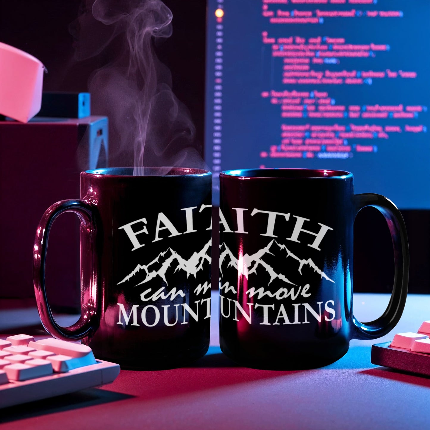 Faith Can Move Mountains - Black Ceramic Mug - Gift for Her - Gift for Him