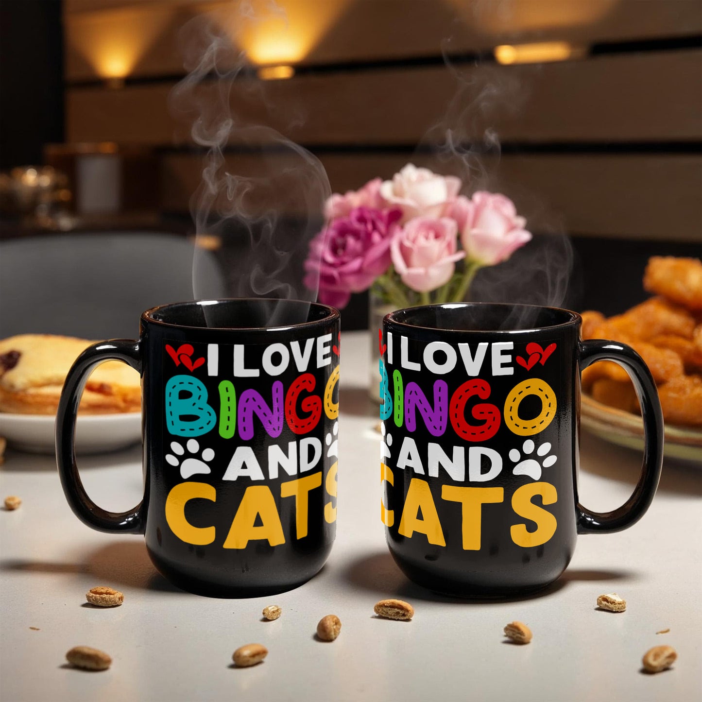 I Love Bingo And Cats - Black Ceramic Mug - Gift for Her - Gift for Him