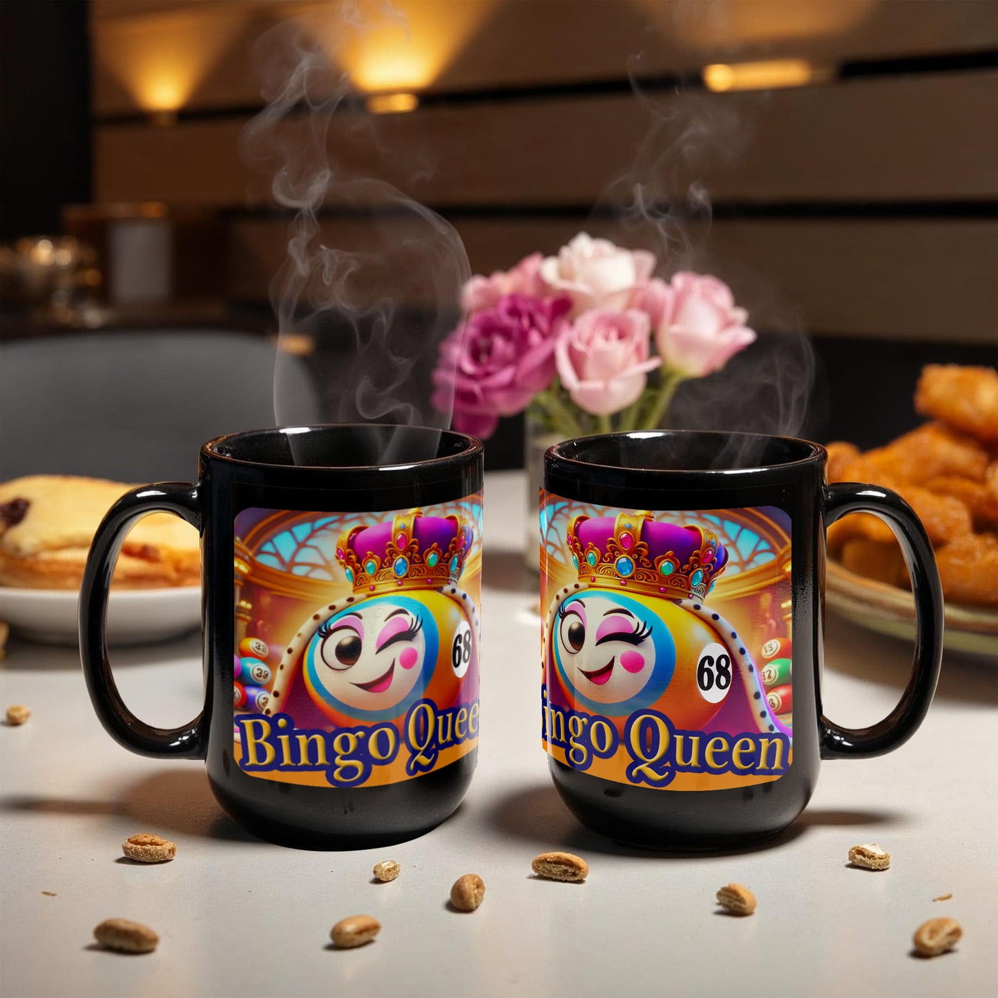 Bingo Queen - Black Ceramic Mug 11oz. & 15oz. - Gift for Her