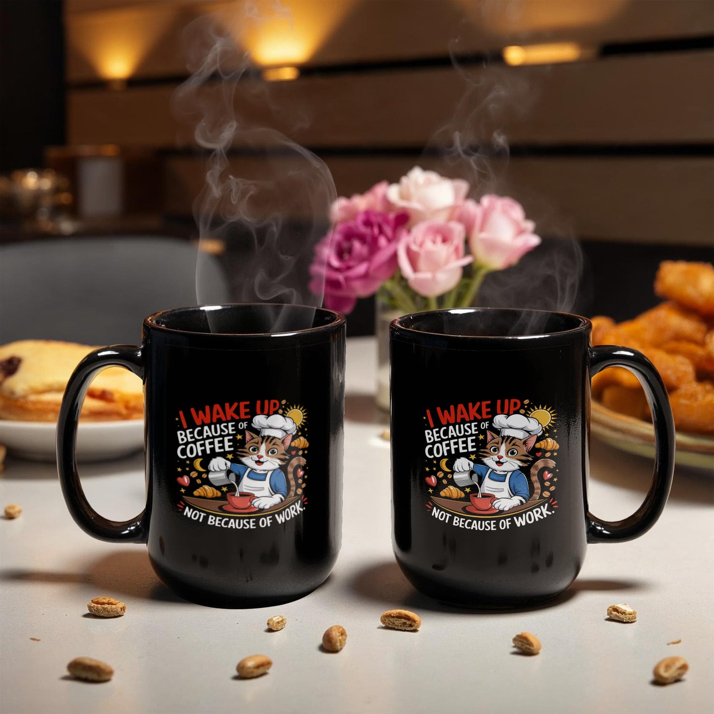 I Wake Up Because Of Coffee Not Because Of Work. - Black Ceramic Mug 11oz. & 15oz. - Gift for Her - Gift for Him