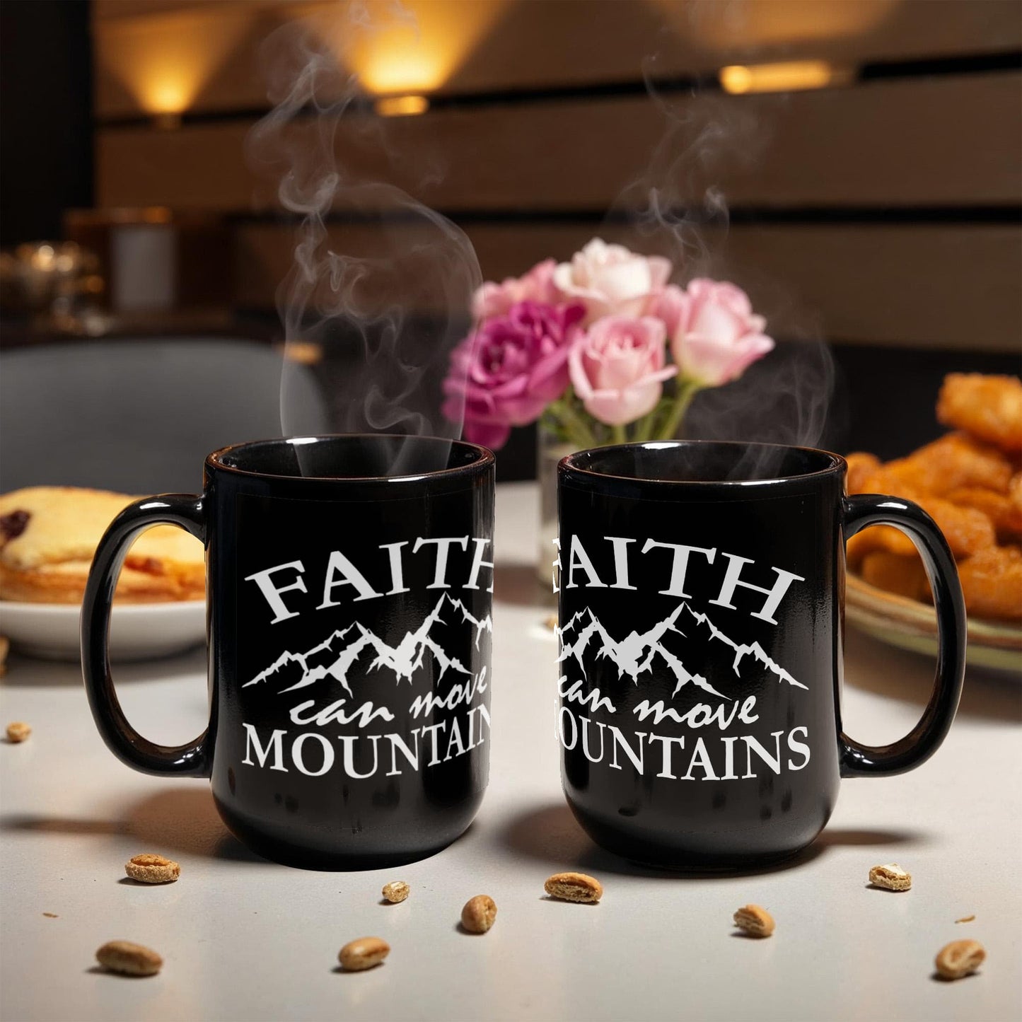 Faith Can Move Mountains - Black Ceramic Mug - Gift for Her - Gift for Him