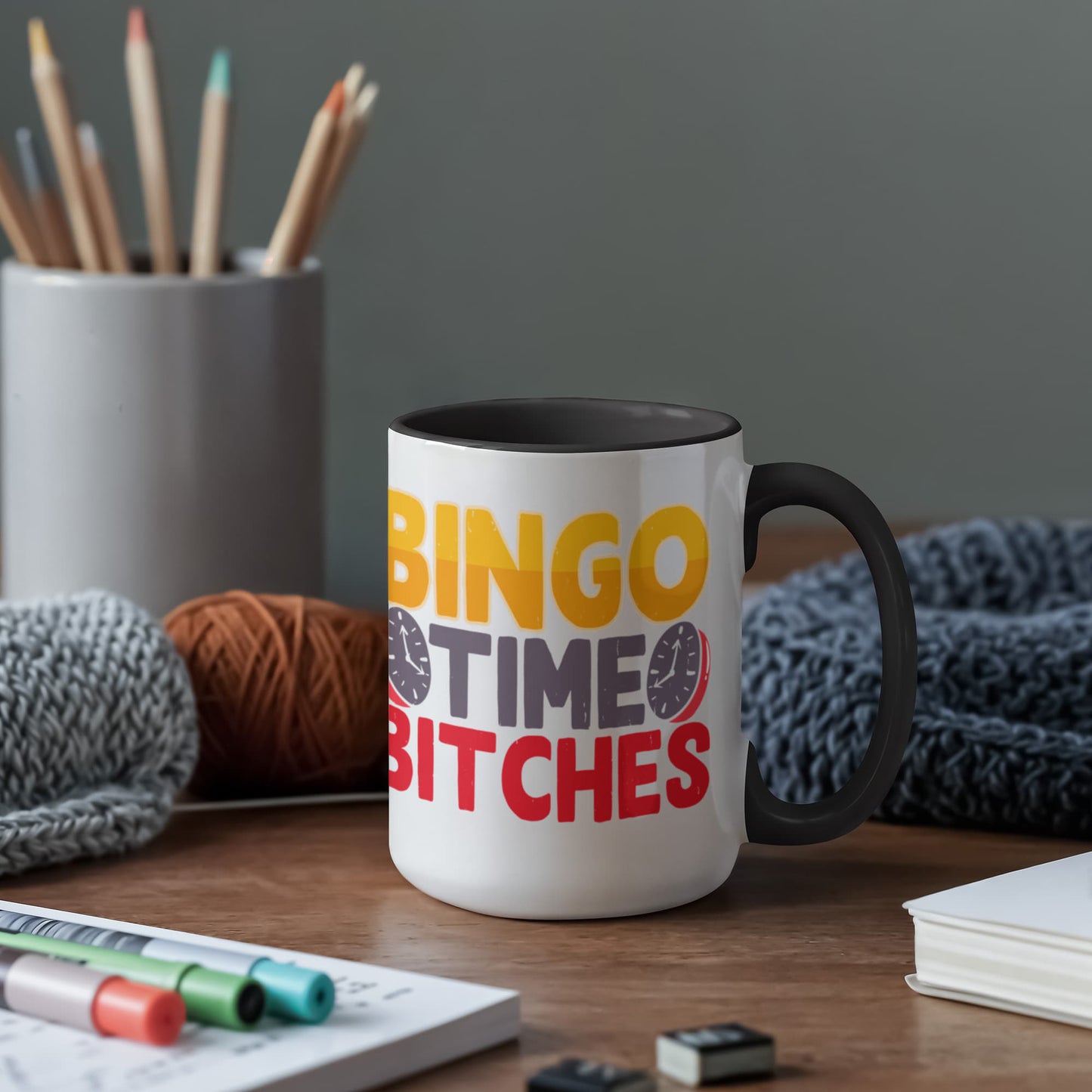 Bingo Time Bitches - Color Accent Mug - Gift for Her