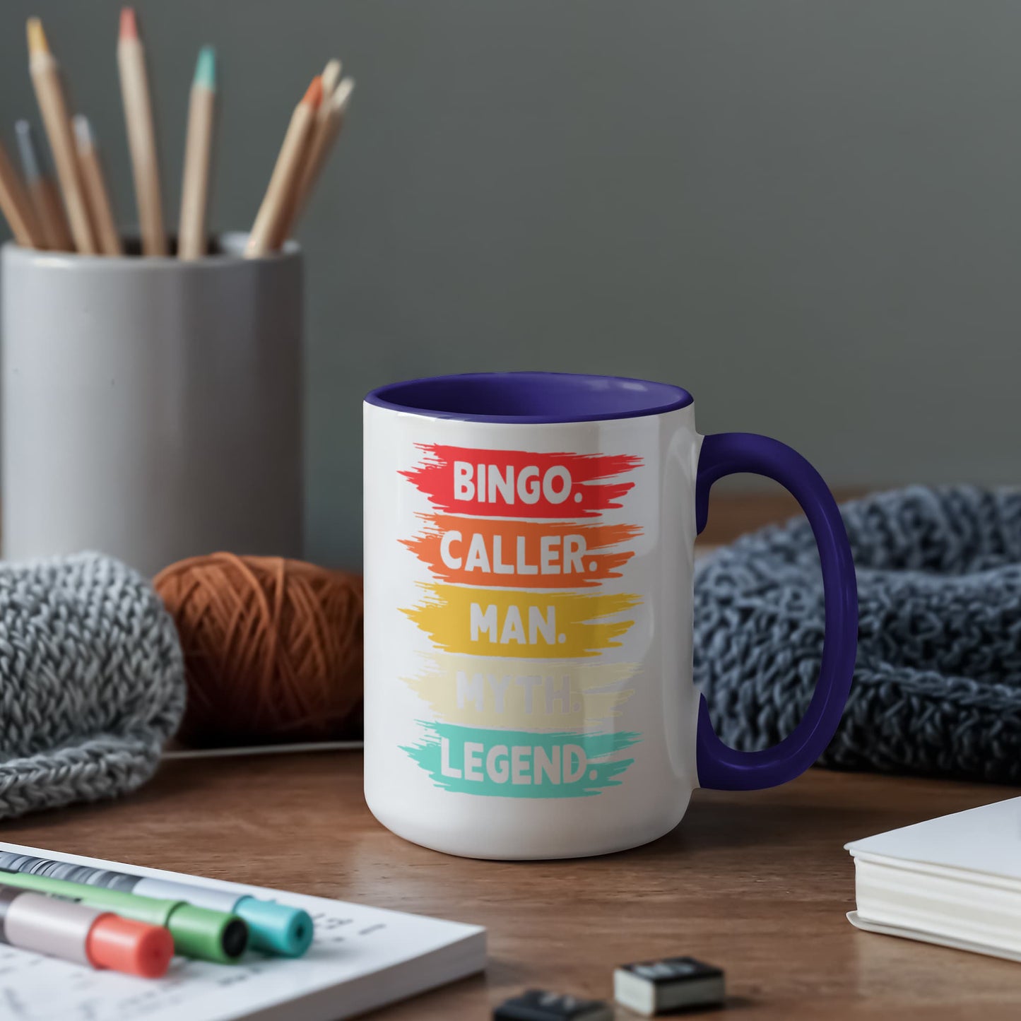 Bingo. Caller. Man. Myth. Legend.- Color Accent Mug - Gift for Him