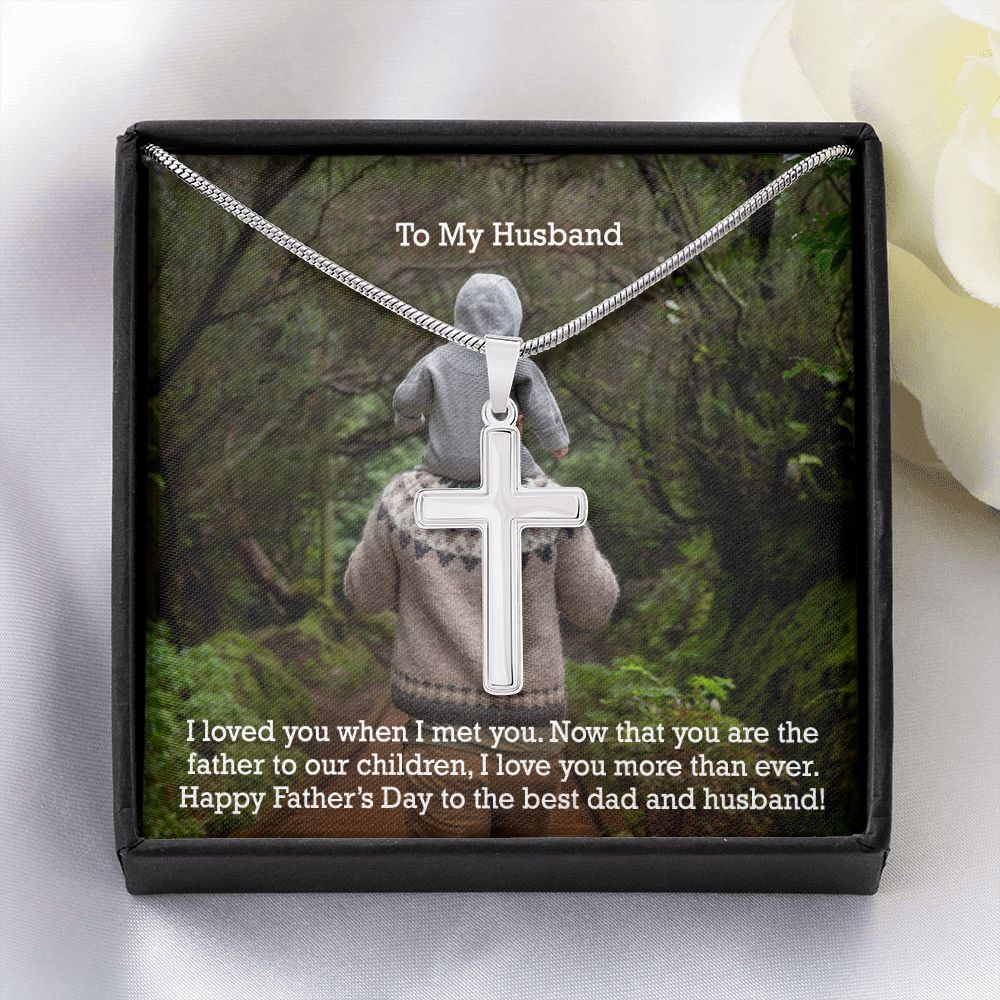 To My Husband - Happy Father's Day To The Best Dad & Husband - Artisan Crafted Stainless Cross Necklace - Gift for Husband