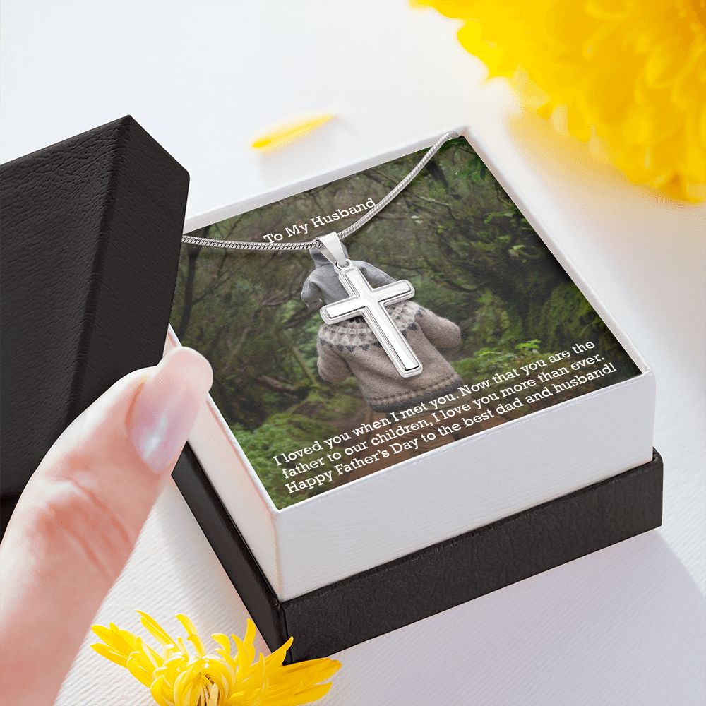 To My Husband - Happy Father's Day To The Best Dad & Husband - Artisan Crafted Stainless Cross Necklace - Gift for Husband