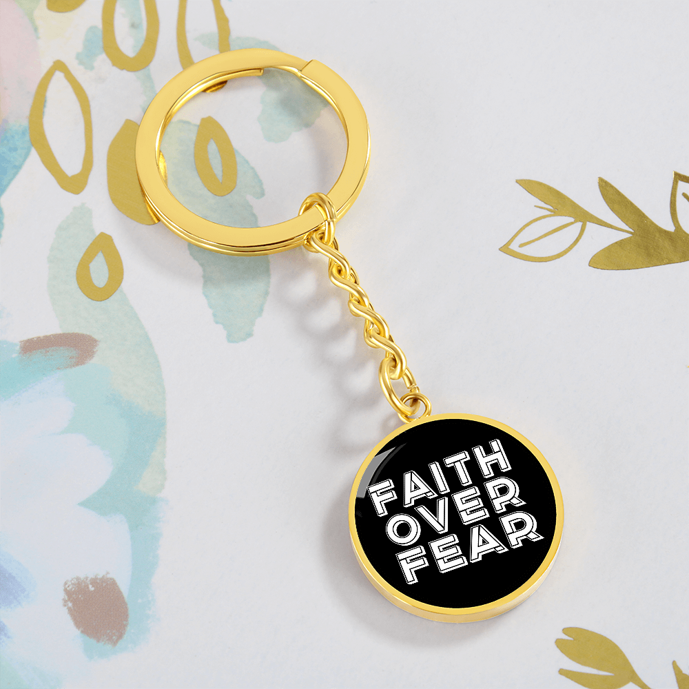Faith Over Fear (White) - Graphic Circle Keychain - Gift for Her - Gift for Him