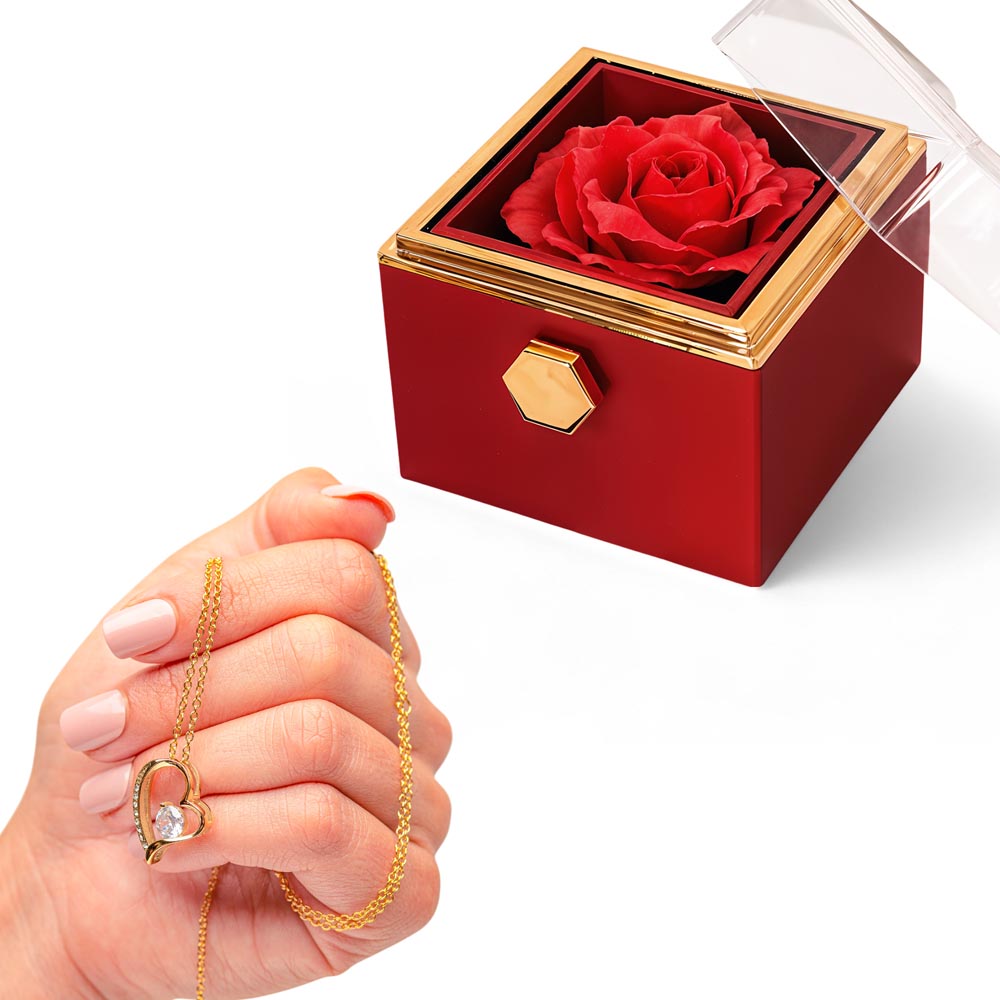Forever Love Necklace With Rotating Rose Gift Box NO MC - Gift for Her