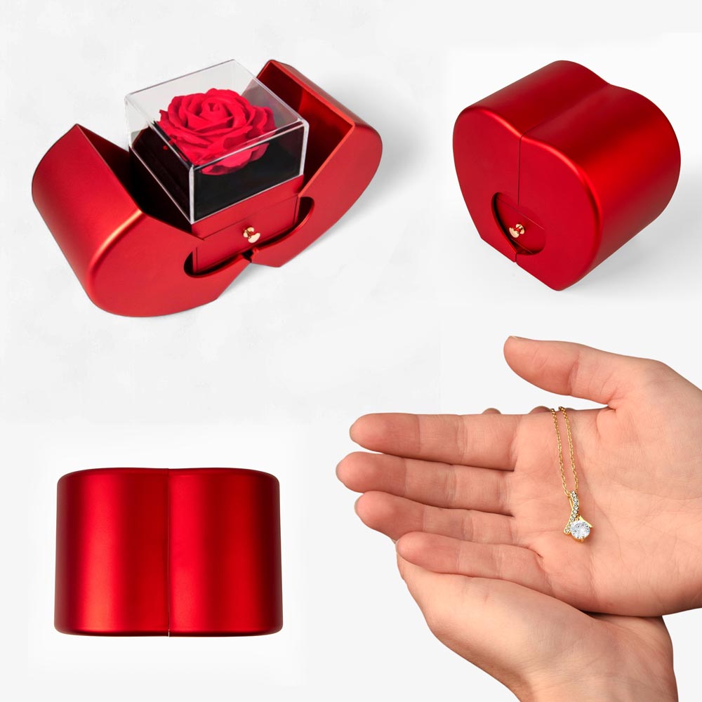 Alluring Beauty Necklace and Red Heart Rose Box - Gift for Her