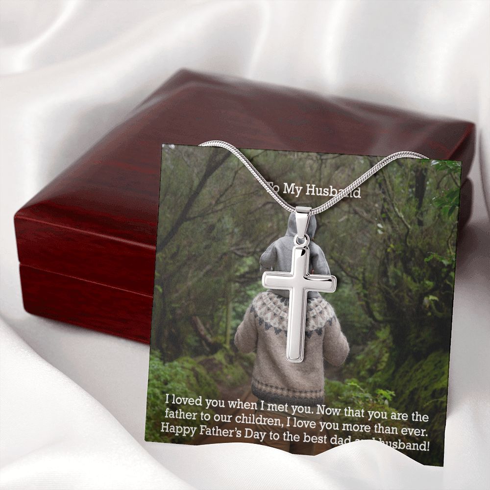 To My Husband - Happy Father's Day To The Best Dad & Husband - Artisan Crafted Stainless Cross Necklace - Gift for Husband
