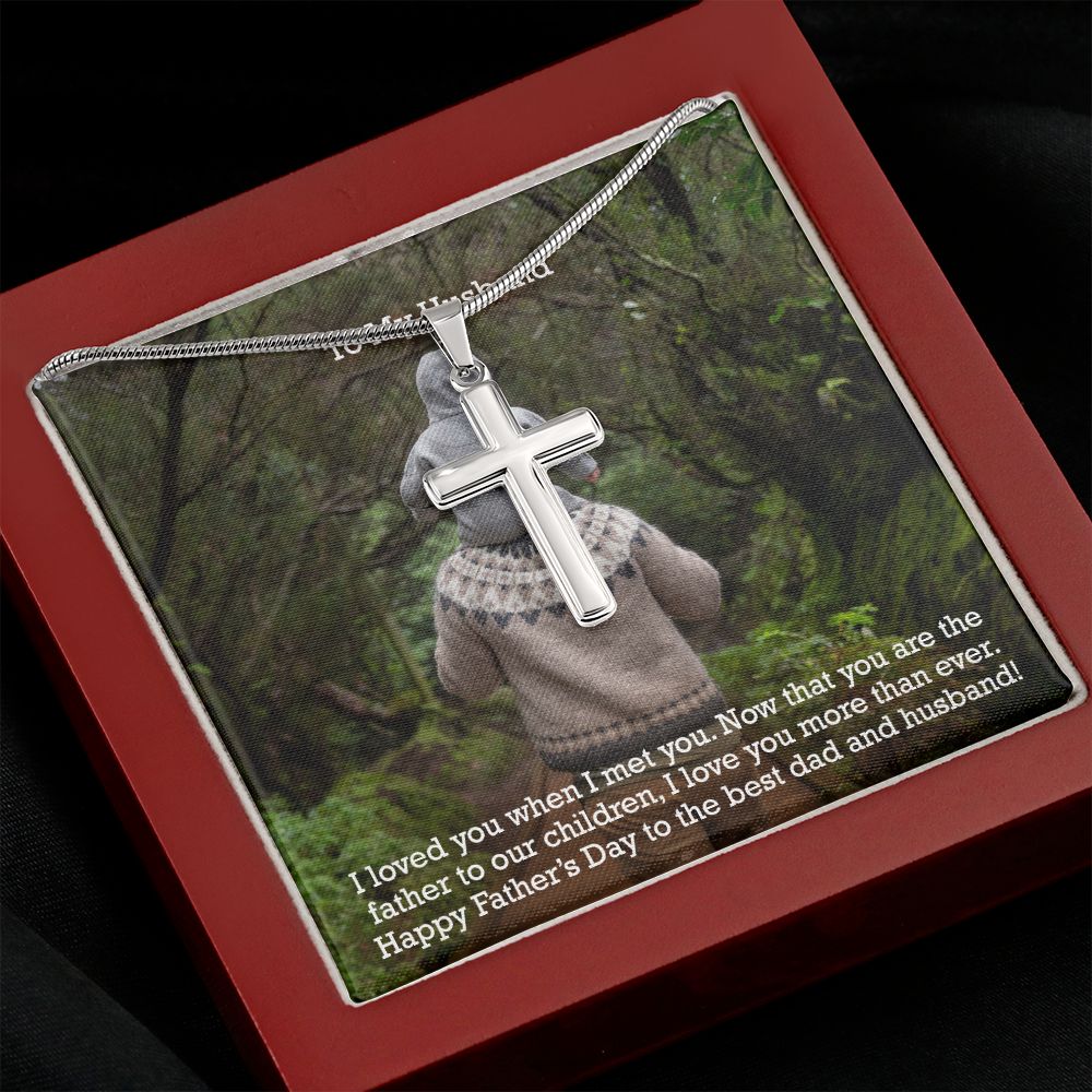 To My Husband - Happy Father's Day To The Best Dad & Husband - Artisan Crafted Stainless Cross Necklace - Gift for Husband