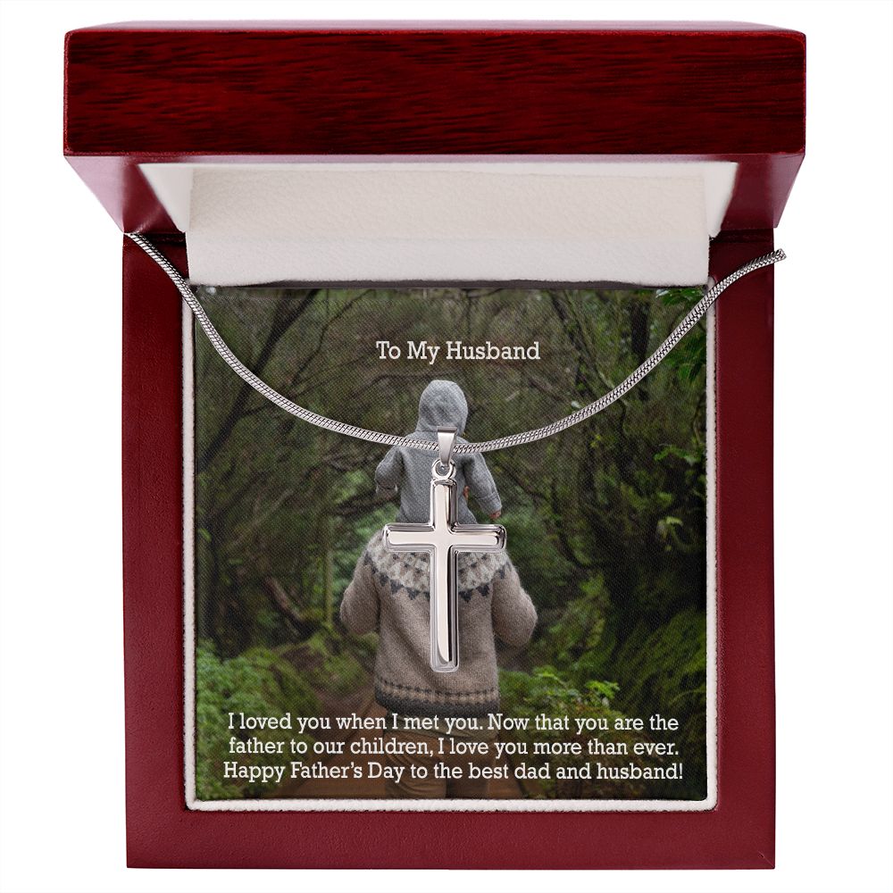 To My Husband - Happy Father's Day To The Best Dad & Husband - Artisan Crafted Stainless Cross Necklace - Gift for Husband