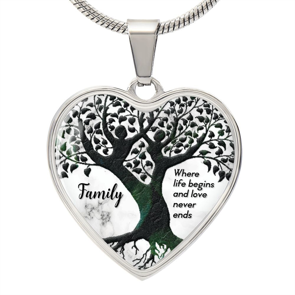 Family, Where Life Begins & Love Never Ends - Heart Necklace - Gift for Her