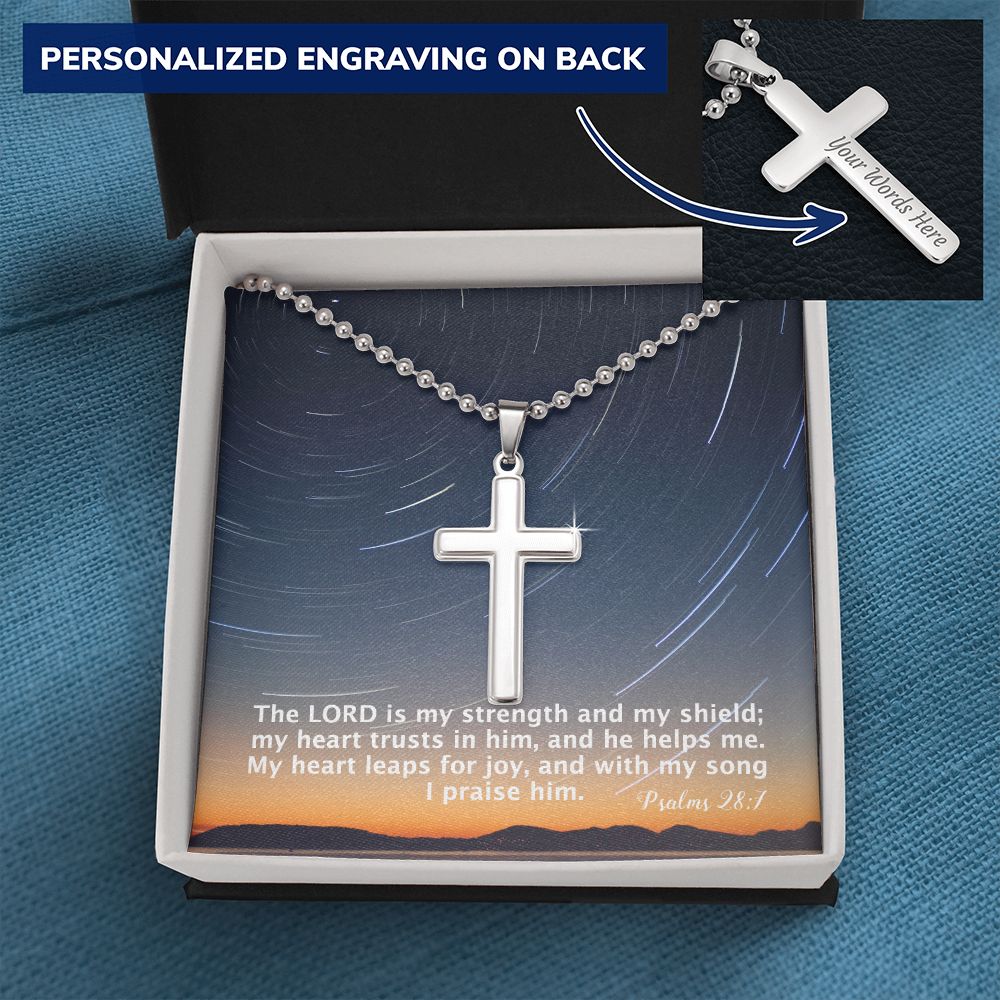 The Lord is My Strength and My Shield - Personalized Cross Necklace - Gift for Him - Gift for Her