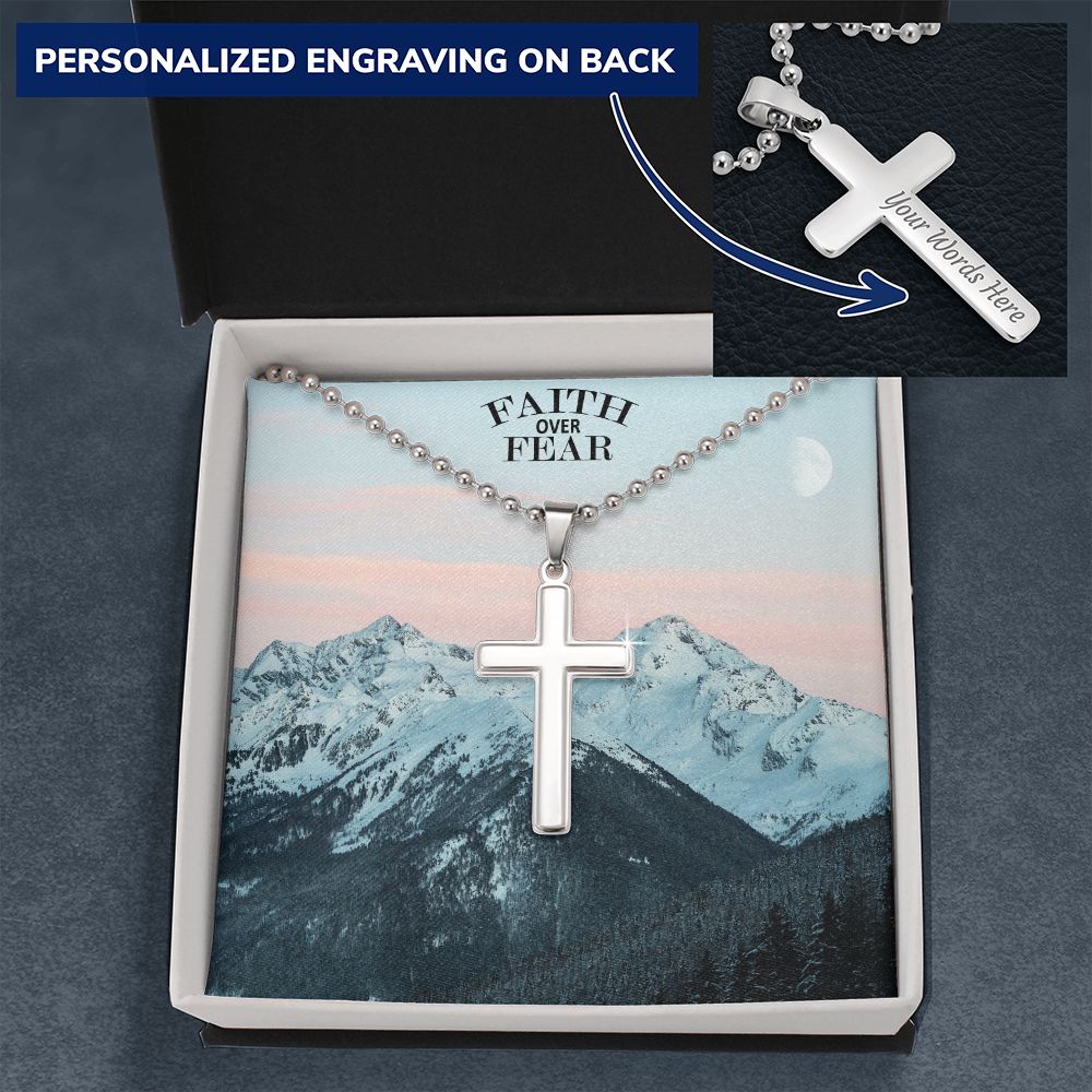 Faith Over Fear - Personalized Cross Necklace - Gift for Him - Gift for Her