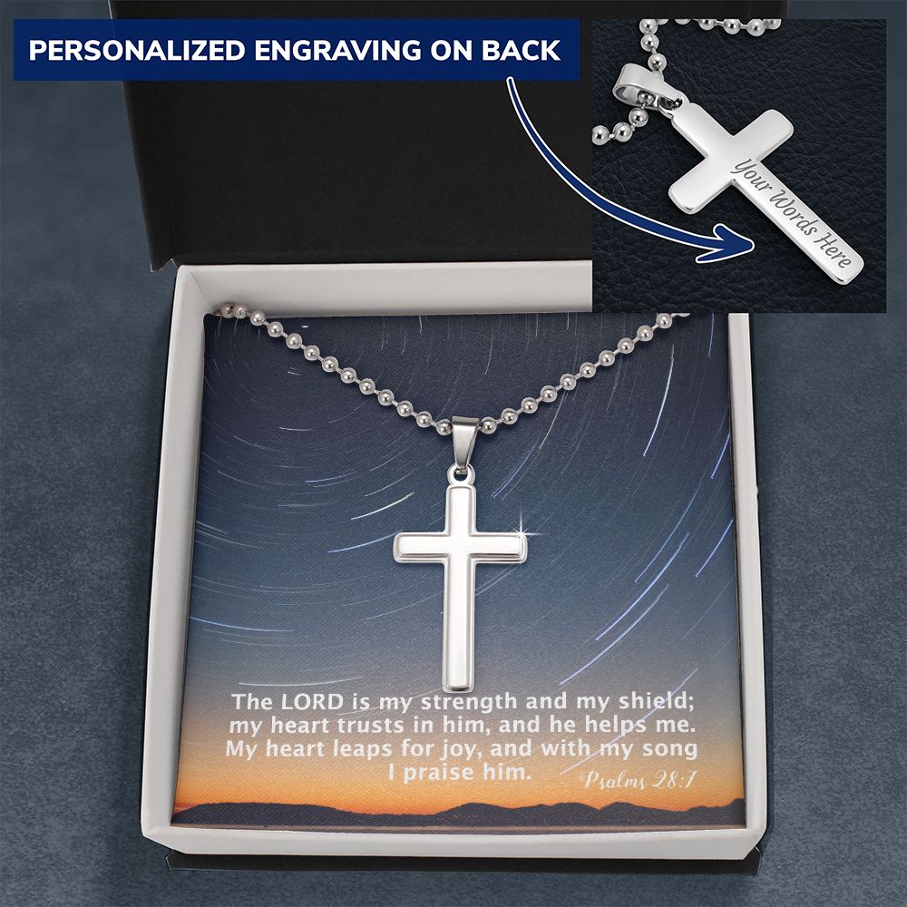 The Lord is My Strength and My Shield - Personalized Cross Necklace - Gift for Him - Gift for Her