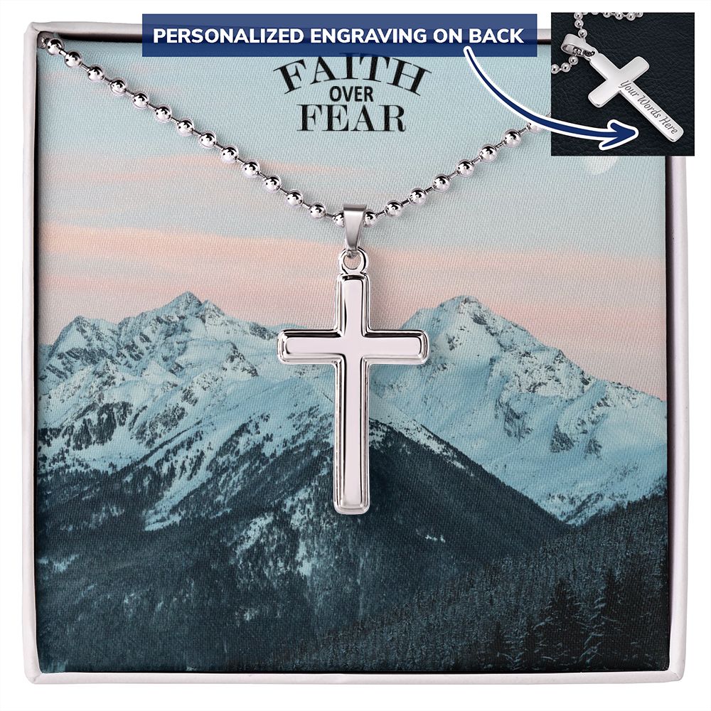 Faith Over Fear - Personalized Cross Necklace - Gift for Him - Gift for Her