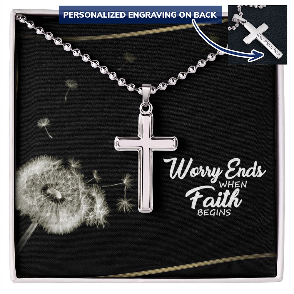Worry Ends When Faith Begins - Personalized Cross Necklace - Gift for Him - Gift for Her