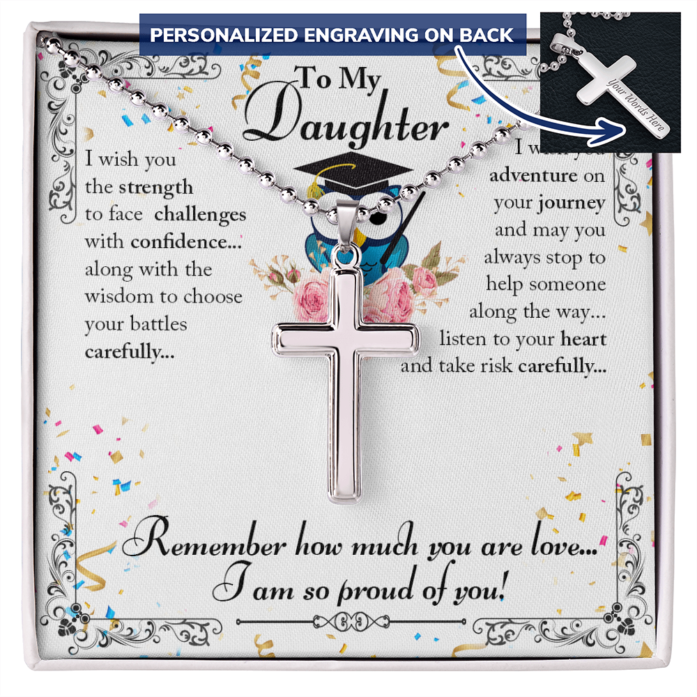 To My Daughter, I Am So Proud Of You - Personalized Cross Necklace - Gift for Daughter