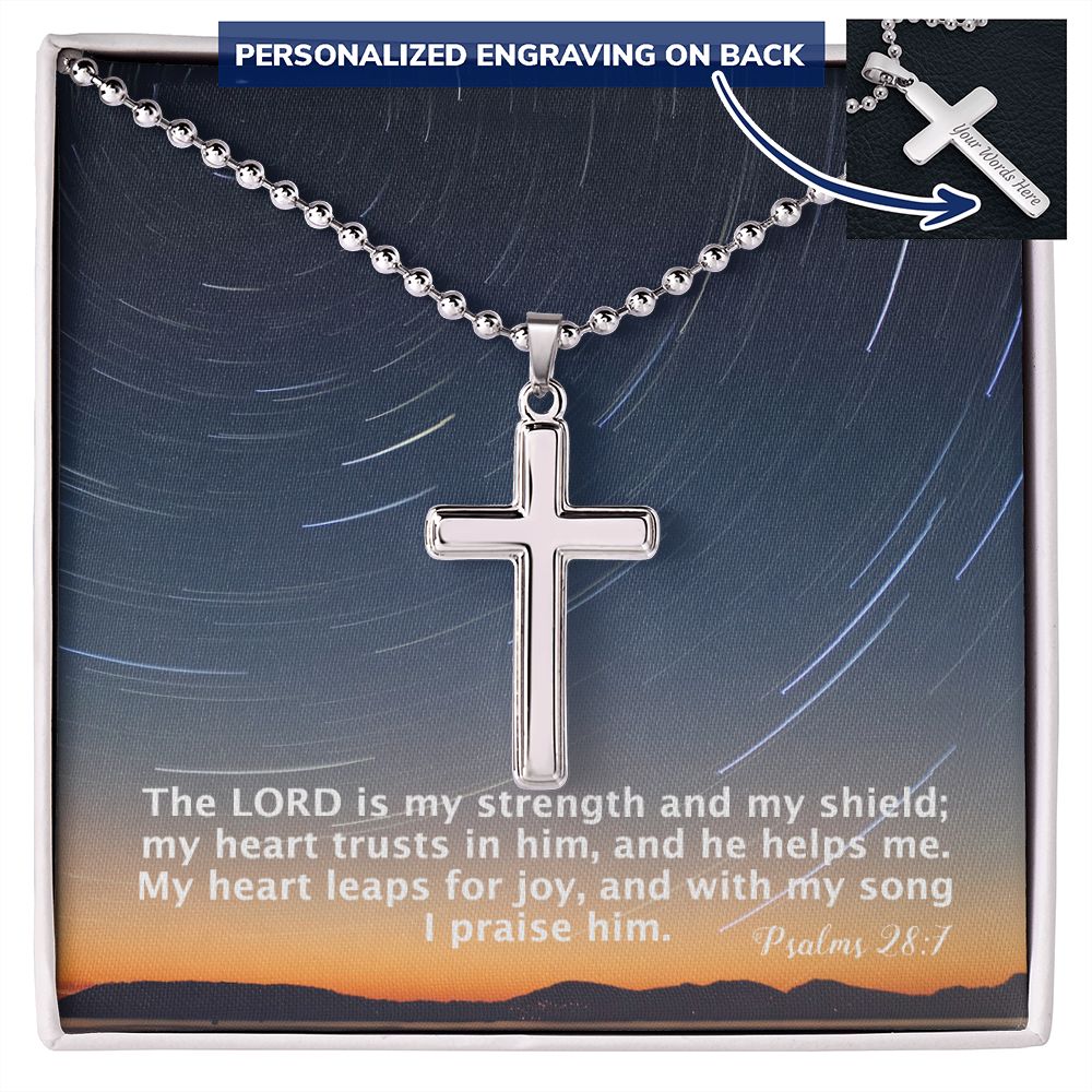 The Lord is My Strength and My Shield - Personalized Cross Necklace - Gift for Him - Gift for Her