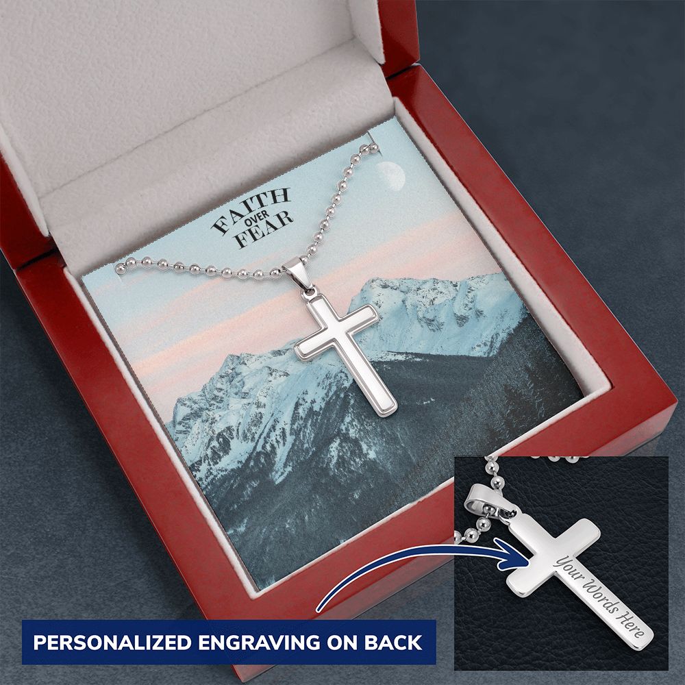 Faith Over Fear - Personalized Cross Necklace - Gift for Him - Gift for Her