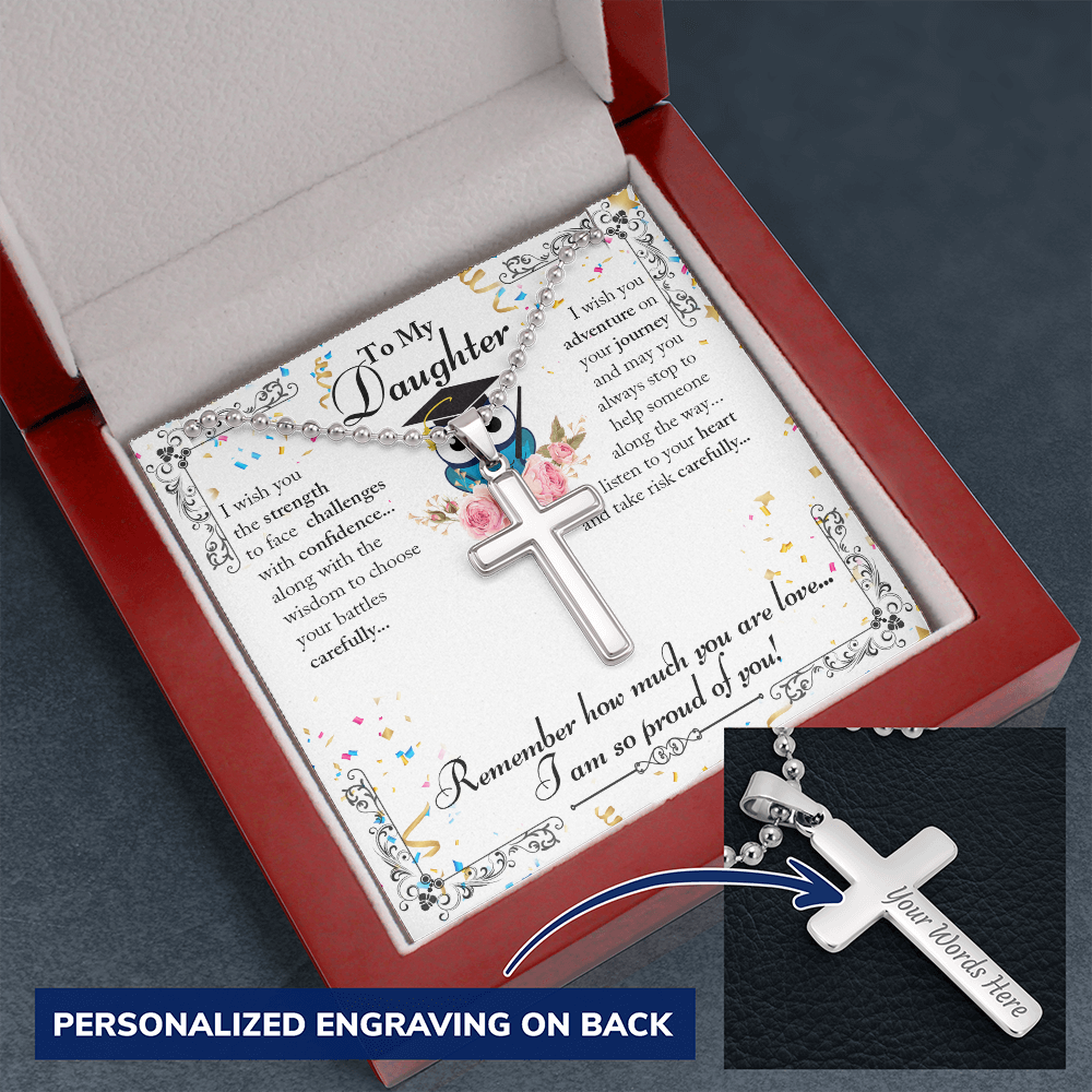 To My Daughter, I Am So Proud Of You - Personalized Cross Necklace - Gift for Daughter