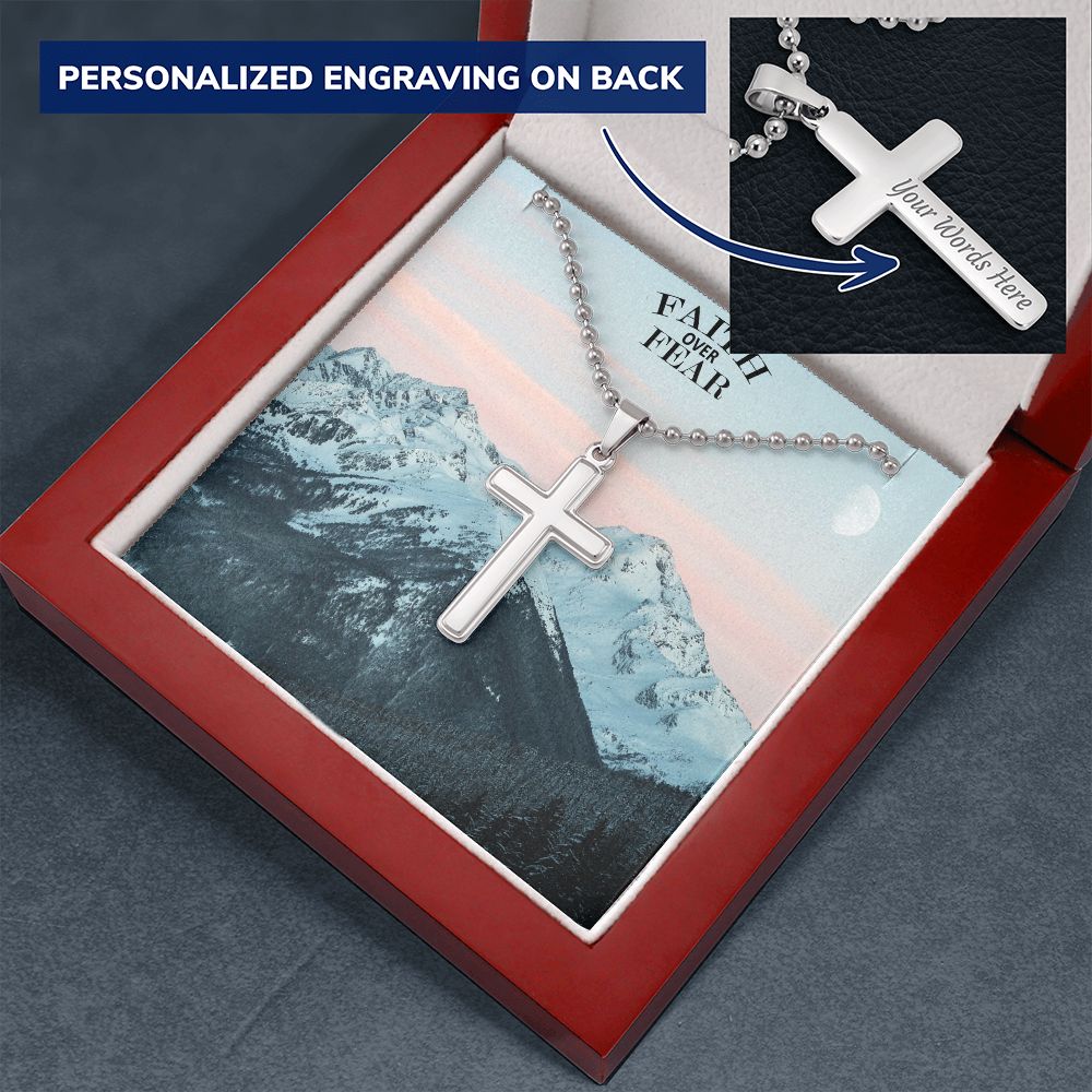 Faith Over Fear - Personalized Cross Necklace - Gift for Him - Gift for Her
