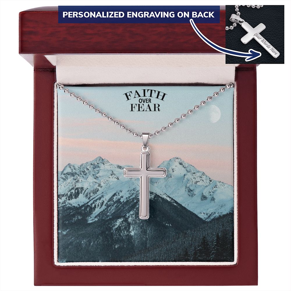 Faith Over Fear - Personalized Cross Necklace - Gift for Him - Gift for Her