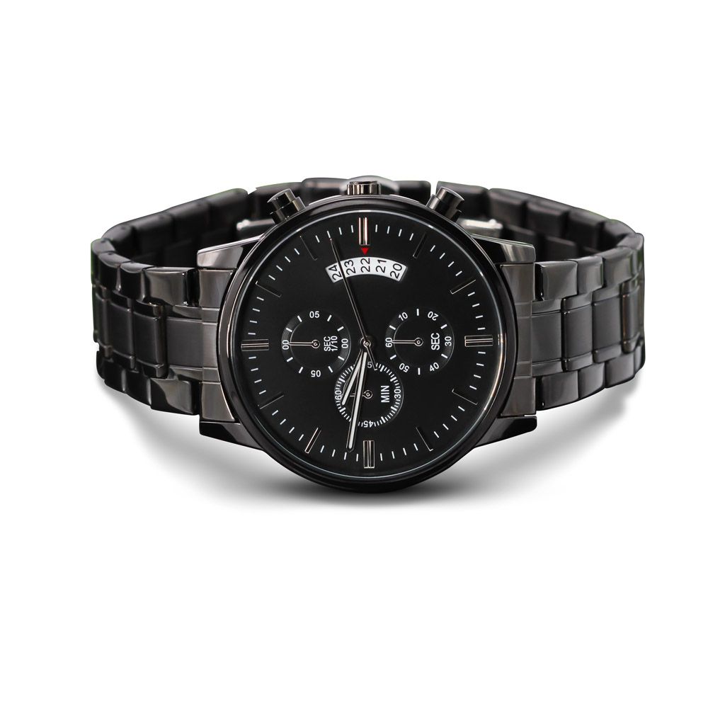 Dad Watch - Customizable Engraved Black Chronograph Watch - Gift for Him
