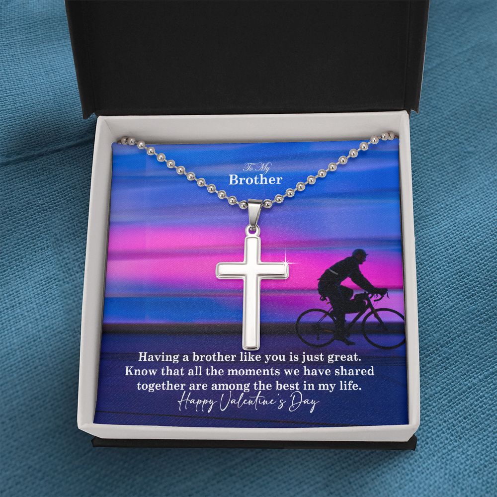 To My Brother, Having A Brother Like You Is Just Great - Stainless Cross Necklace w/ Ball Chain - Gift for Brother