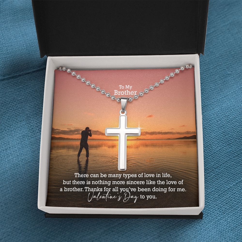 To My Brother, Thanks For All You've Been Doing For Me - Stainless Cross Necklace w/ Ball Chain - Gift for Brother