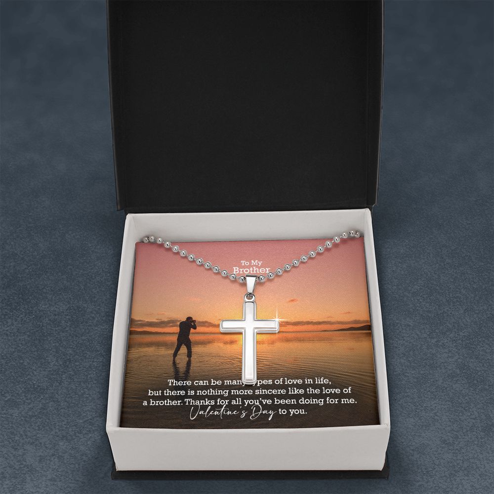 To My Brother, Thanks For All You've Been Doing For Me - Stainless Cross Necklace w/ Ball Chain - Gift for Brother